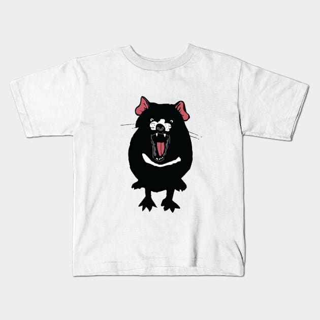 Tilly the Tasmanian Devil Pup on White Kids T-Shirt by calheath